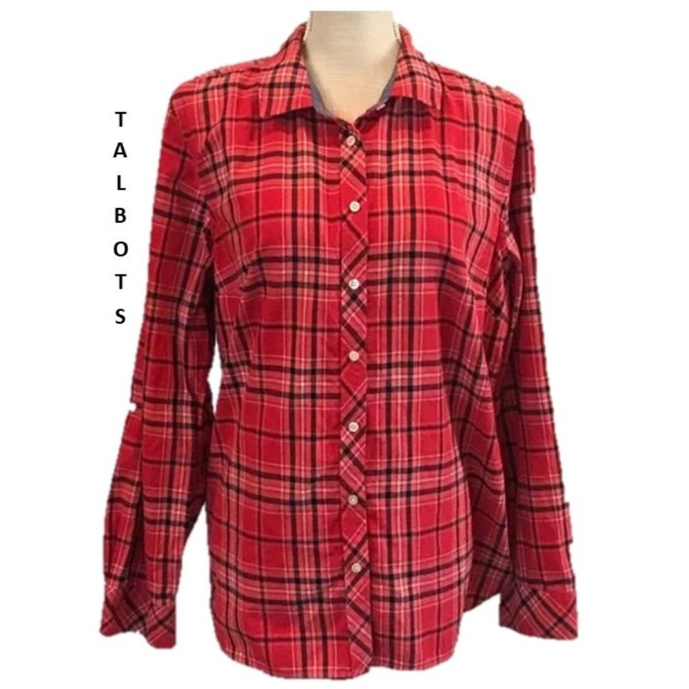 TALBOTS Soft Cotton Red Plaid Shirt - XL